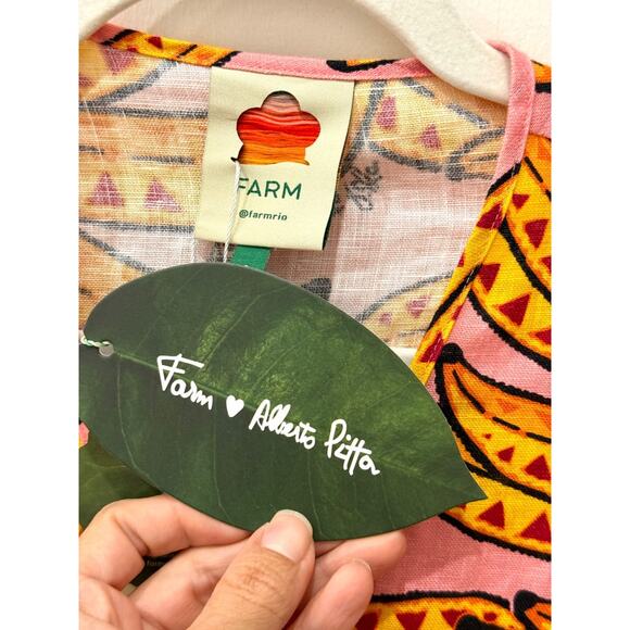 NWT Farm Rio Banana Floral Linen 3/4 Sleeve Romper Pink/Yellow Women's Size S - Picture 5 of 7